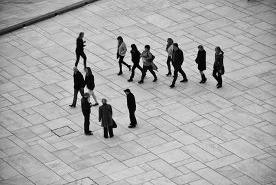 High angle view of people on walkway