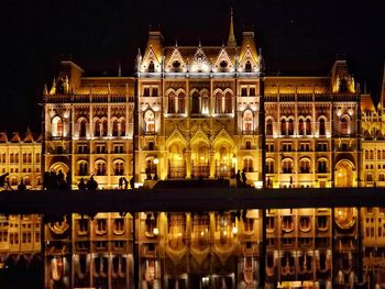 Illuminated buildings at night