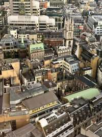 High angle view of buildings in city