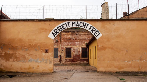Text on entrance of theresienstadt concentration camp