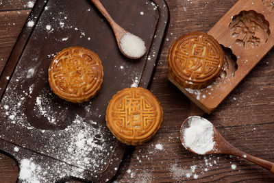 High angle view of food on table