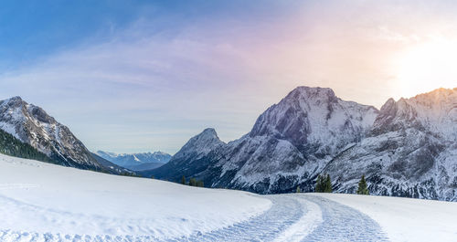 Tyre track on snow field