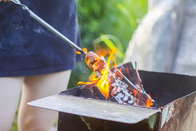 Close-up of food on barbecue grill