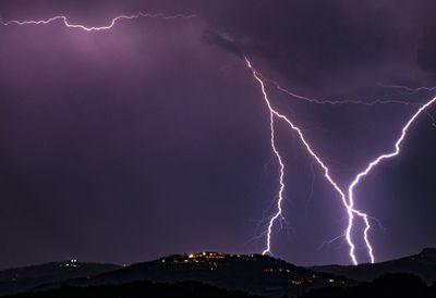 Lightning in sky at night