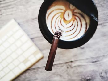 High angle view of coffee on table