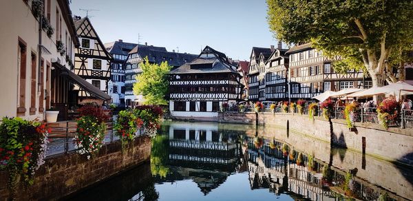 Reflection of buildings and trees in canal