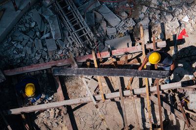 High angle view of damaged building