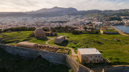High angle view of townscape against sky