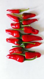 Close-up of red chili peppers on table