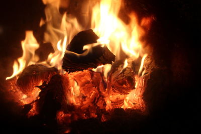 Close-up of bonfire at night