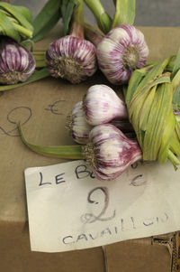 High angle view of vegetables on table