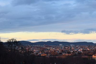 High angle shot of townscape against sky