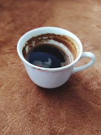 High angle view of coffee cup on table