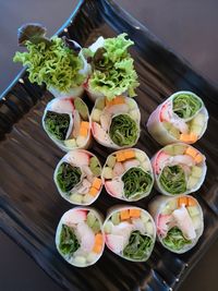 High angle view of chopped vegetables on table