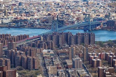 High angle view of george washington bridge and cityscape