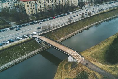 High angle view of bridge over river in city