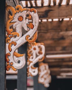 Close-up of carvings on metal