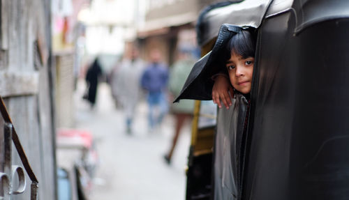 Close-up of man in bus