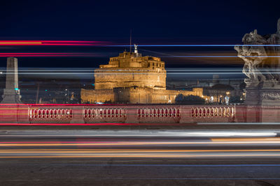 Light trails on road at night