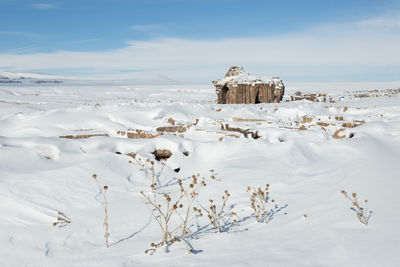 Scenic view of snow field against sky