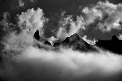 Low angle view of silhouette mountain against sky