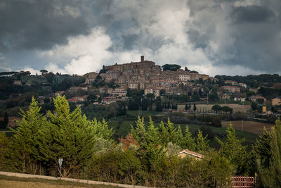 Panoramic view of residential district against sky