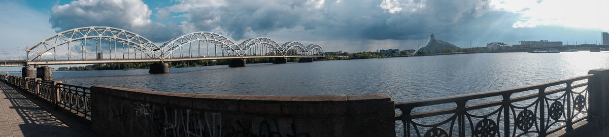 Panoramic view of bridge over river against sky