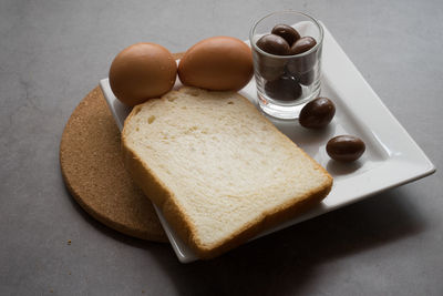High angle view of breakfast on table