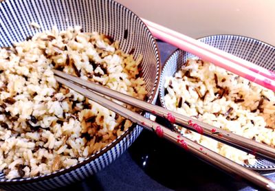 Close-up of served food in tray