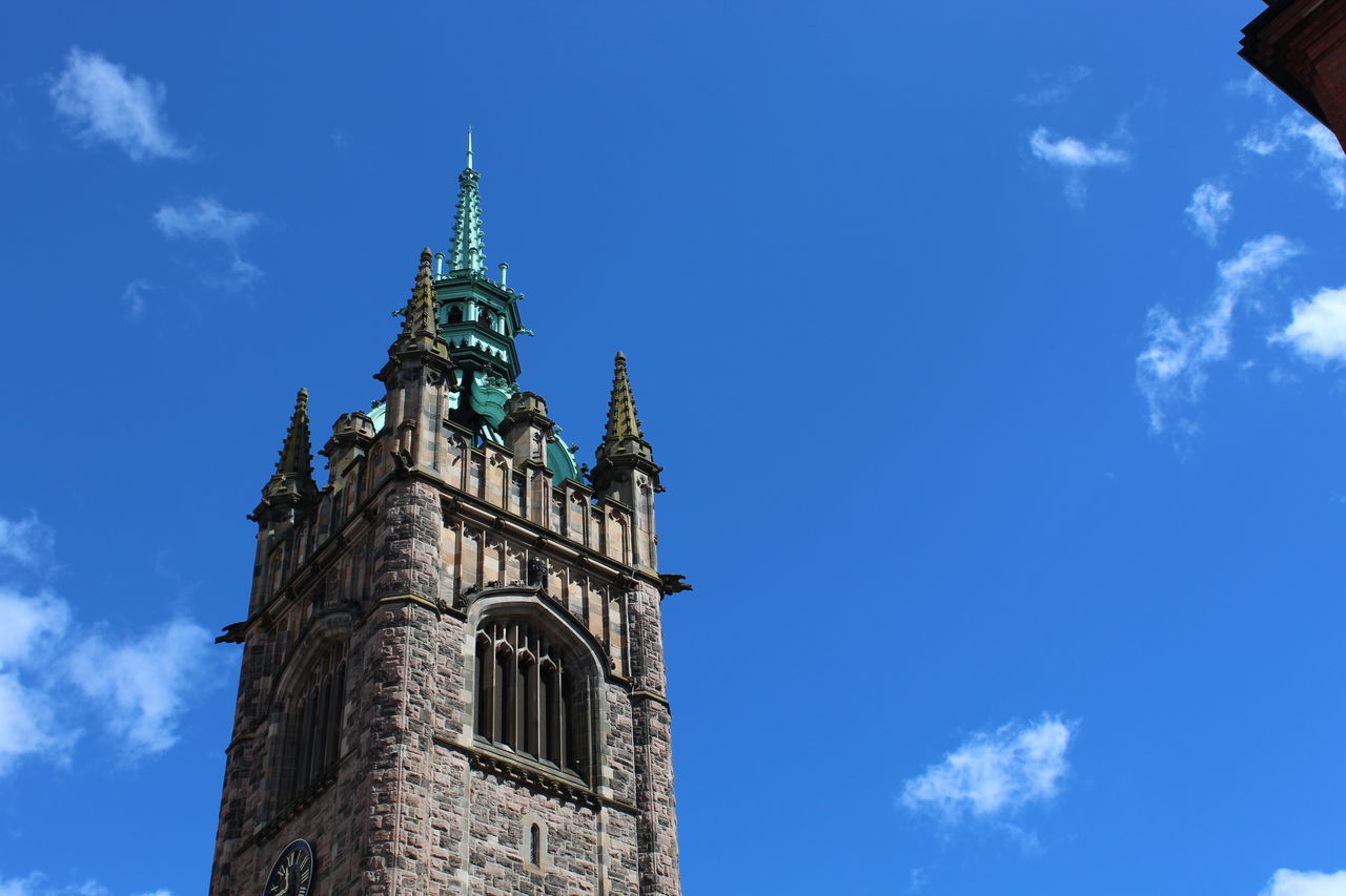 LOW ANGLE VIEW OF TOWER AGAINST BLUE SKY