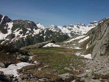 Scenic view of snowcapped mountains against sky