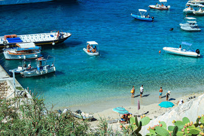 High angle view of people on beach