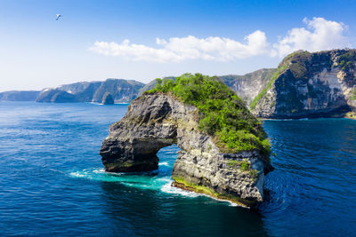 Scenic view of sea and rocks against sky