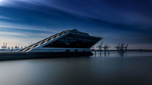 Modern architecture, modelled on the outline of a ship, dockland in the port of hamburg