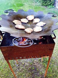 High angle view of barbecue grill