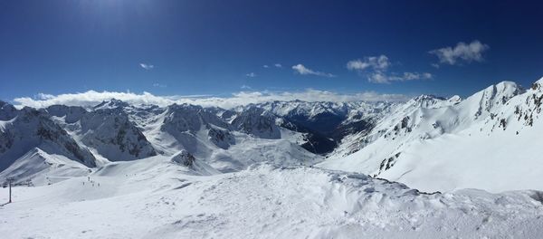Scenic view of snowcapped mountains against sky