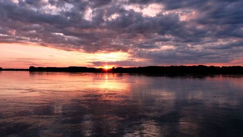 Scenic view of lake against sky during sunset