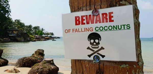 Warning sign on a sea