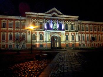 Illuminated building at night