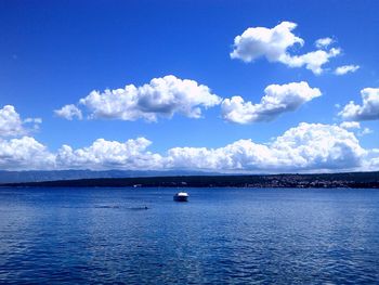 Scenic view of calm sea against cloudy sky