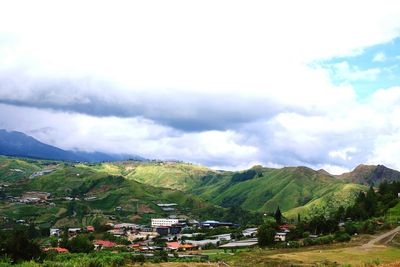 Scenic view of agricultural field against sky