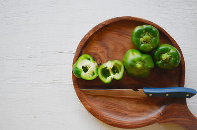 High angle view of fruits in bowl on table