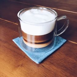 High angle view of drink on table