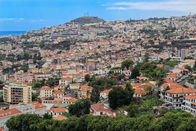 Aerial view of townscape against sky