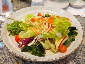 High angle view of meal served in plate