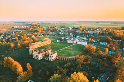 High angle view of townscape against sky