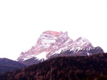 Scenic view of snowcapped mountains against clear sky