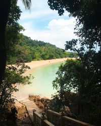 Scenic view of river against cloudy sky