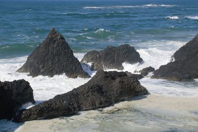 Scenic view of rocks on beach