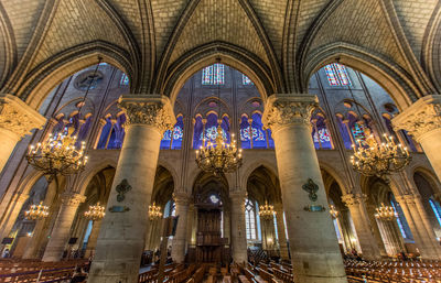 Low angle view of illuminated cathedral